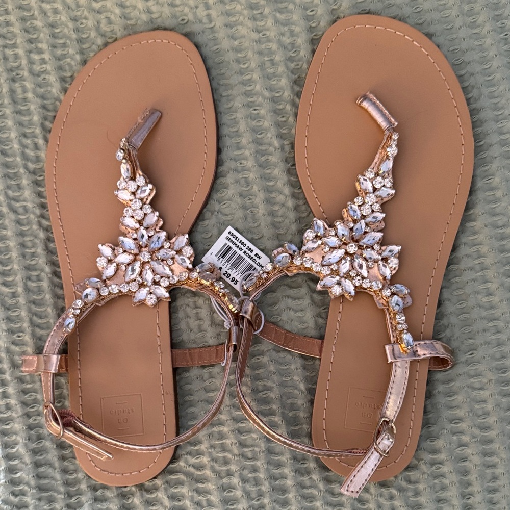 Chic Crystal-Embellished Sandals - Brown